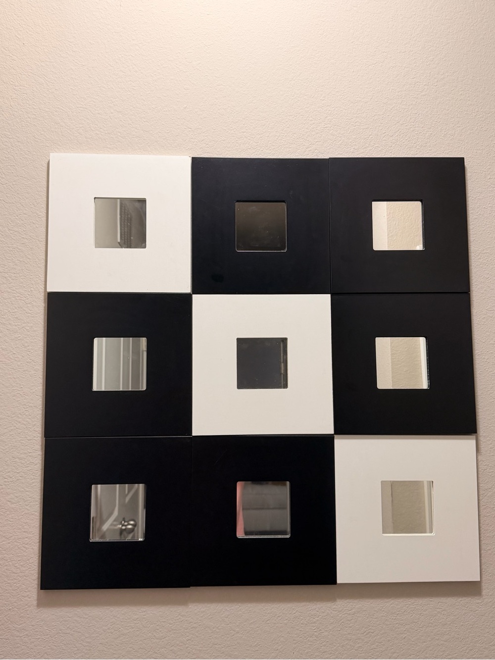 Black and White Mirroed Wall Panel Set - of 9